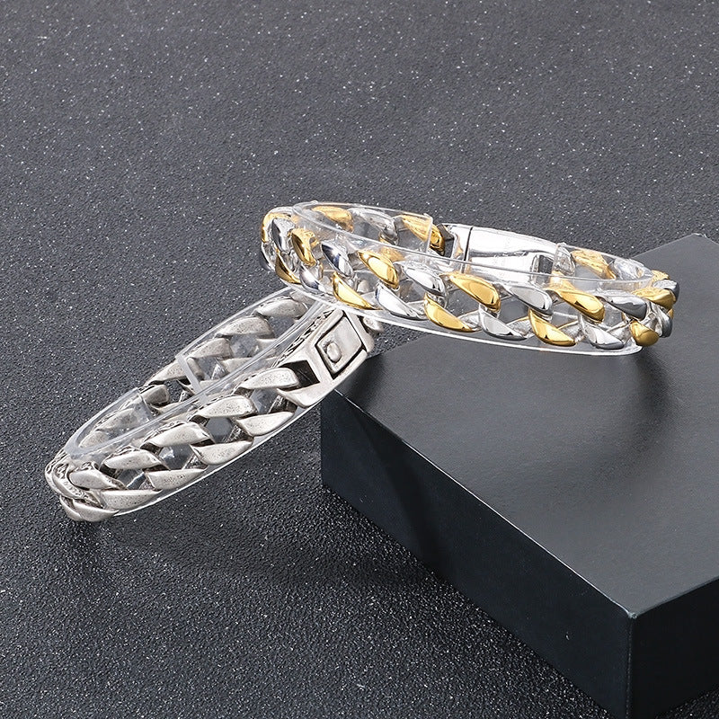 Planderful Mens Titanium Steel Cuban Chain Bracelet 11mm