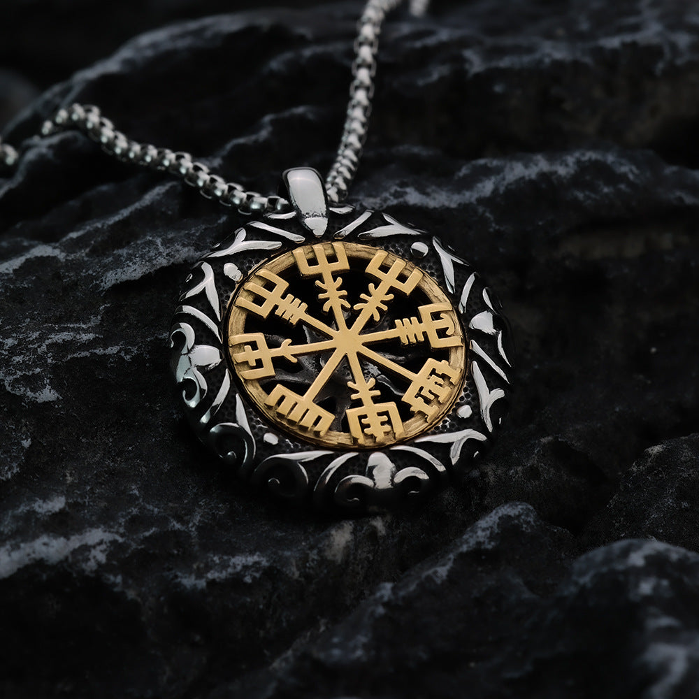 Retro Stainless Steel Men's Pendant Compass Sun Necklace