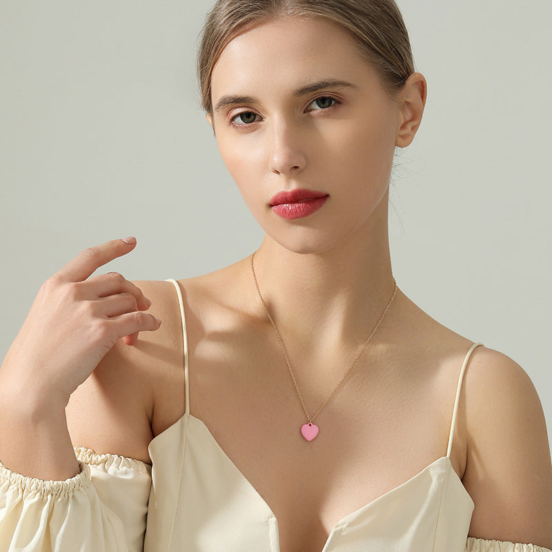 Sweet Pink Love Pendant Necklace with Delicate Chain