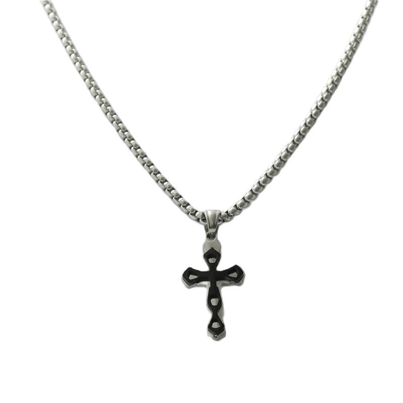 Personalized Retro Titanium Steel Cross Pendant Necklace for Men - Trendy Stainless Steel Design