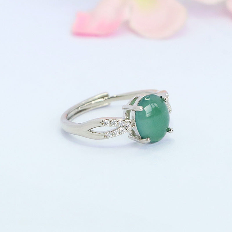 Blue Water Jadeite Double-Hoop 8*10 mm Ring