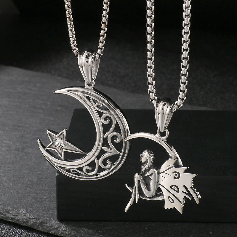 Planderful Retro Mens Titanium Steel Necklace Wings Pendant