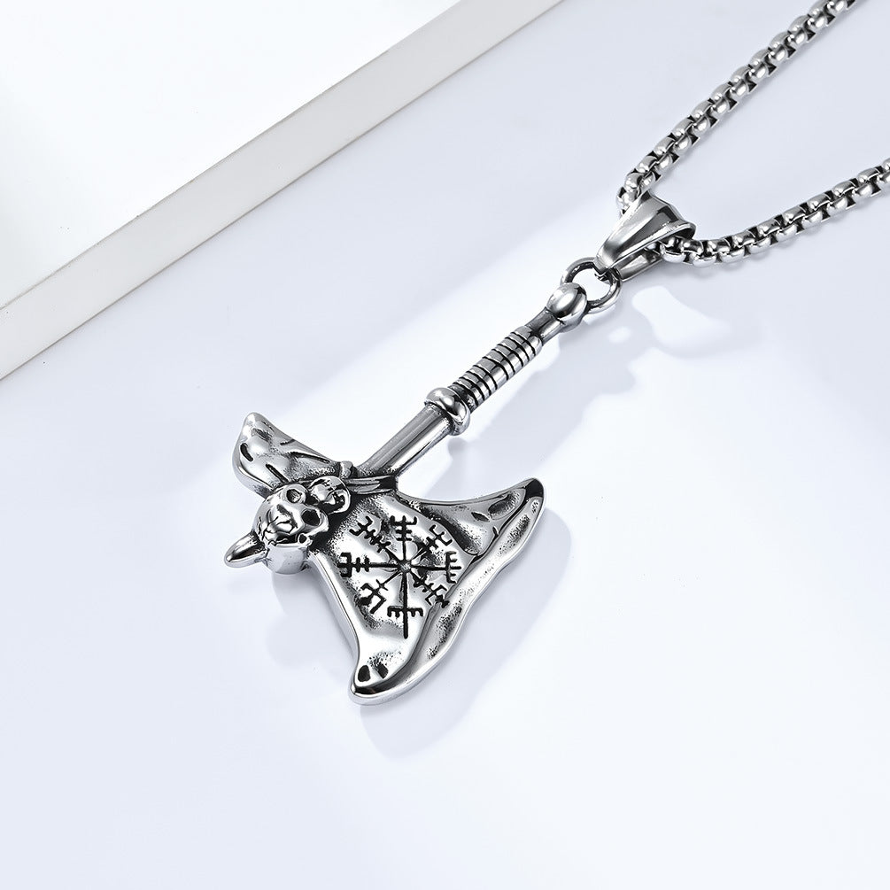 Viking Axe Necklace By Planderful Everyday Genie Steel Skull Pendant For Unisex Wearers Protection Charm