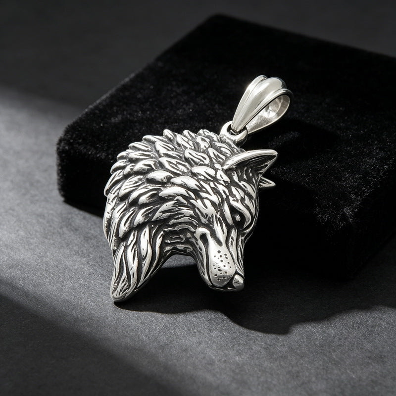 Retro And Old Animal Pendants, Punk Style Wolf Head Stainless Steel Men's Pendant Necklace