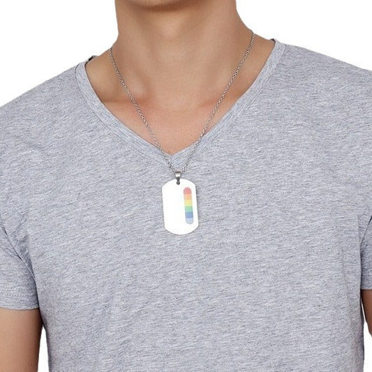 Rainbow Pendant Dog Tag Necklace Titanium Steel Jewelry