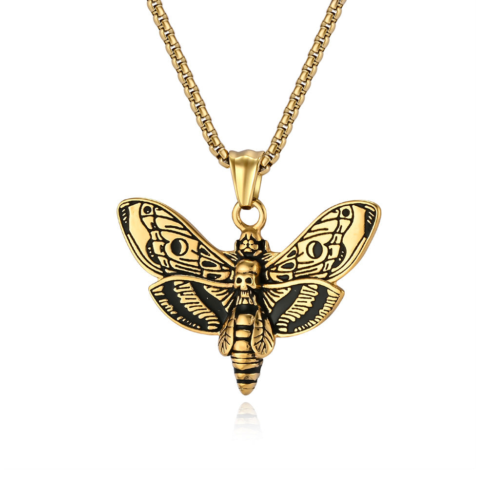 Planderful Punk Butterfly Skull Necklace Titanium Steel Dark Edgy Pendant For Gothic Fashion Lovers