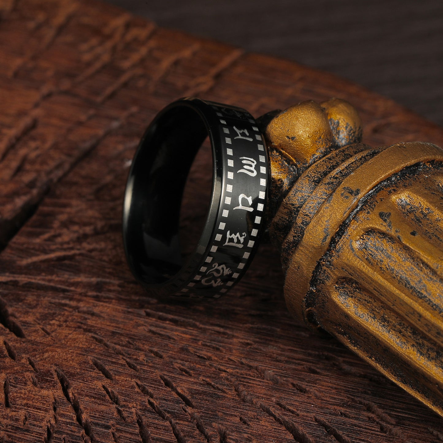 Durable Planderful Stainless Steel Mantra Ring for Men and Unisex with Six Character Heart Meridian Design