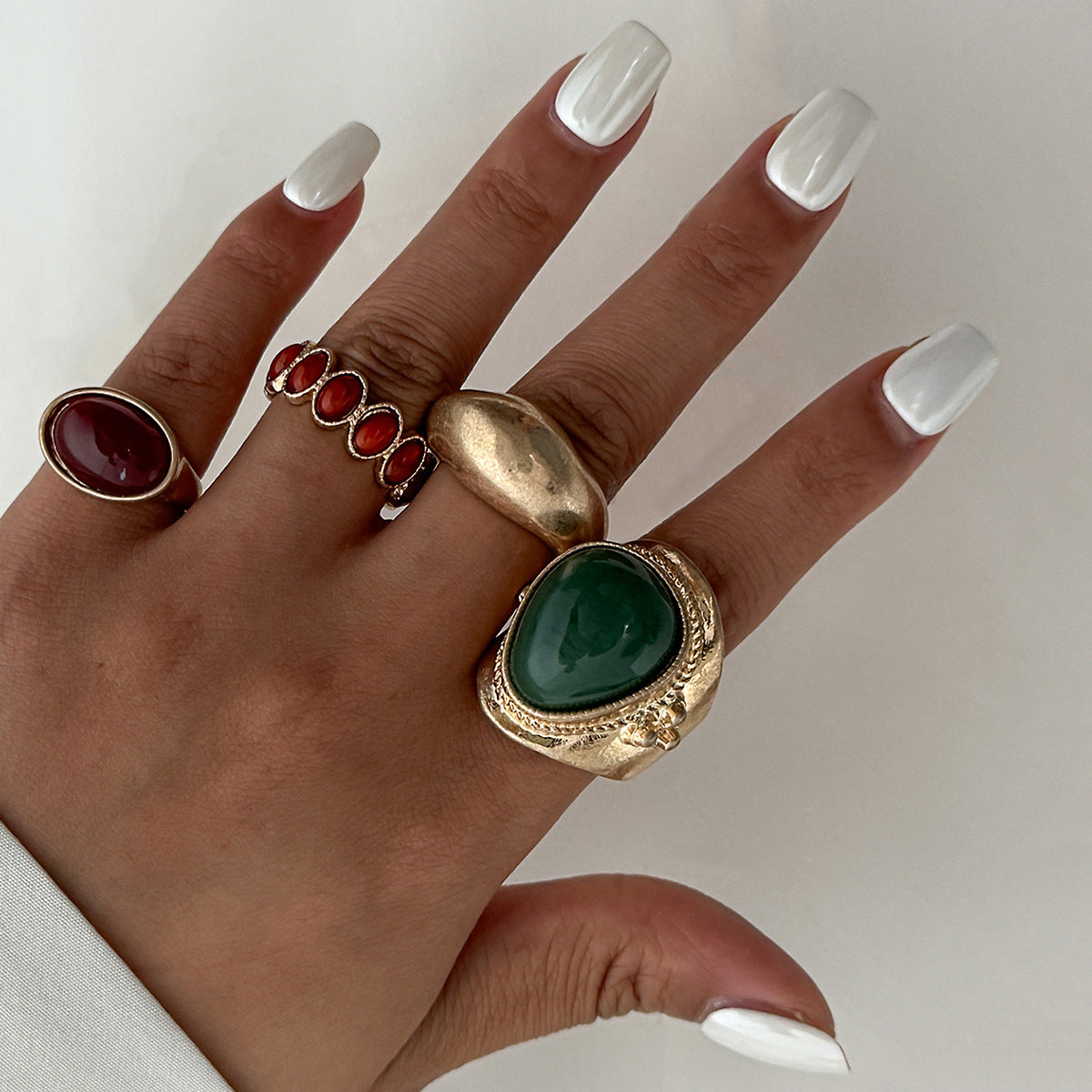 Planderful Vienna Verve Ethnic Style Ring Set For Women Exaggerated Inlaid Stone Statement Jewelry