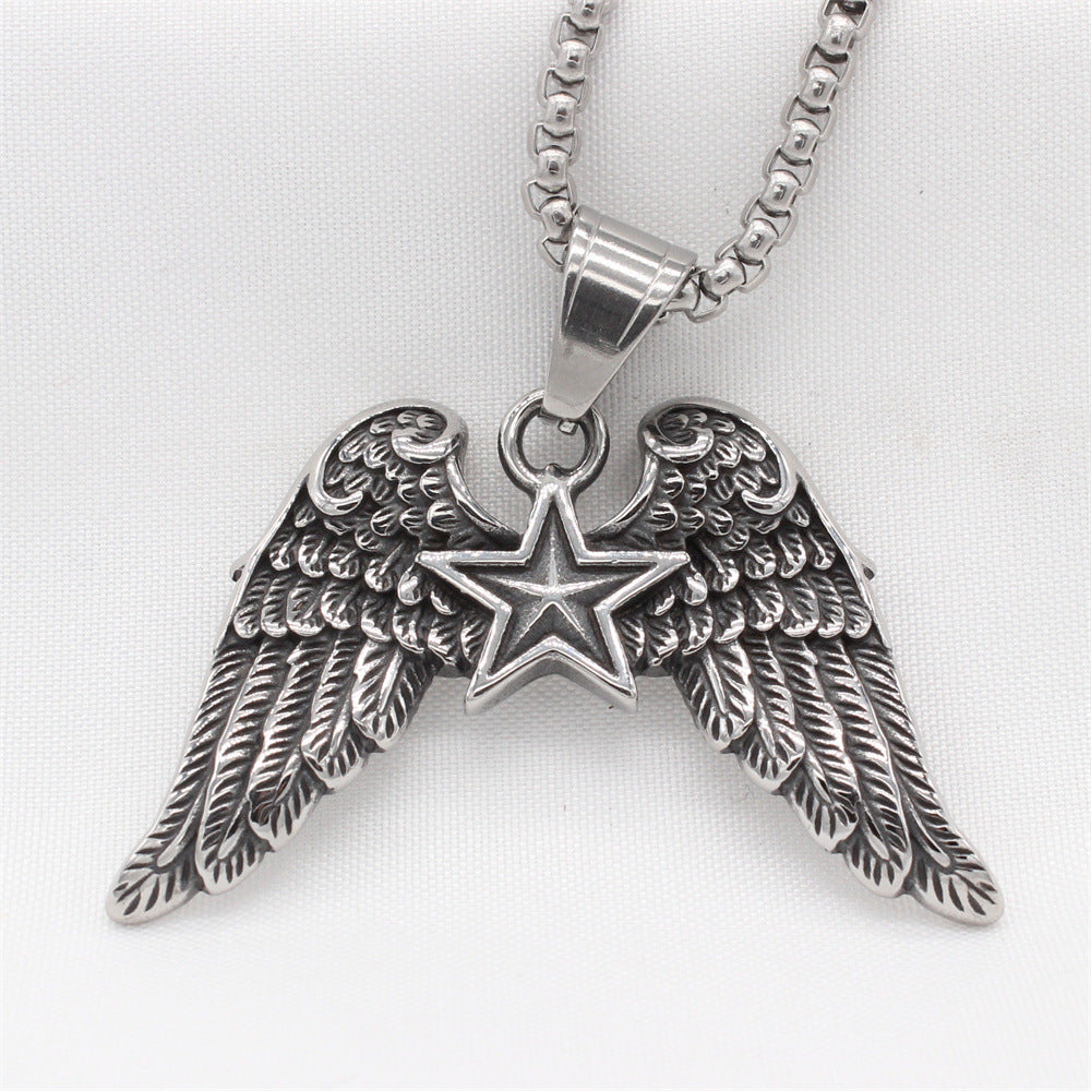 Planderful Everyday Genie – Retro Wings Five-Star Titanium Steel Pendant for Men