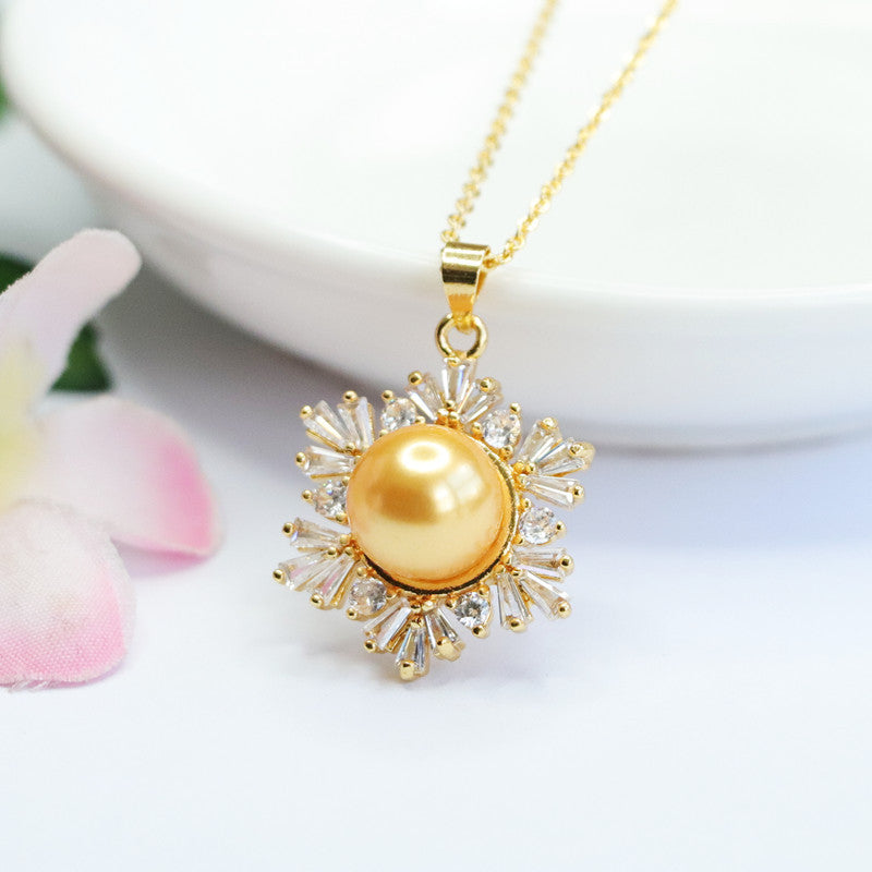 Champagne Shell Pearl Snowflake Pendant — No Chain