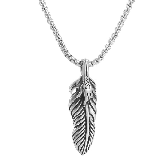 European And American Stainless Steel Feather Pendant Necklace