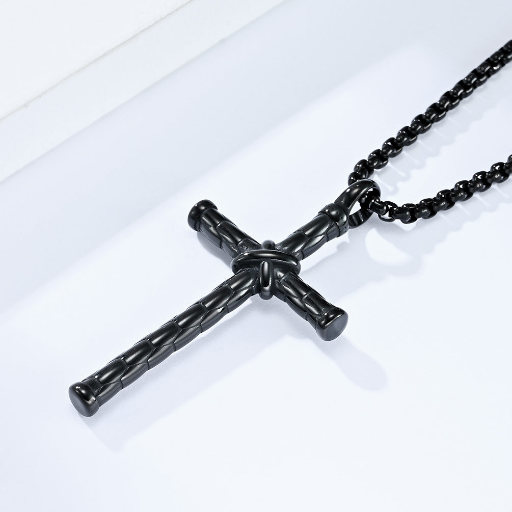 Planderful Men Cross Necklace Rope Knot Titanium Steel Pendant Jewelry Timeless Retro Style For Men