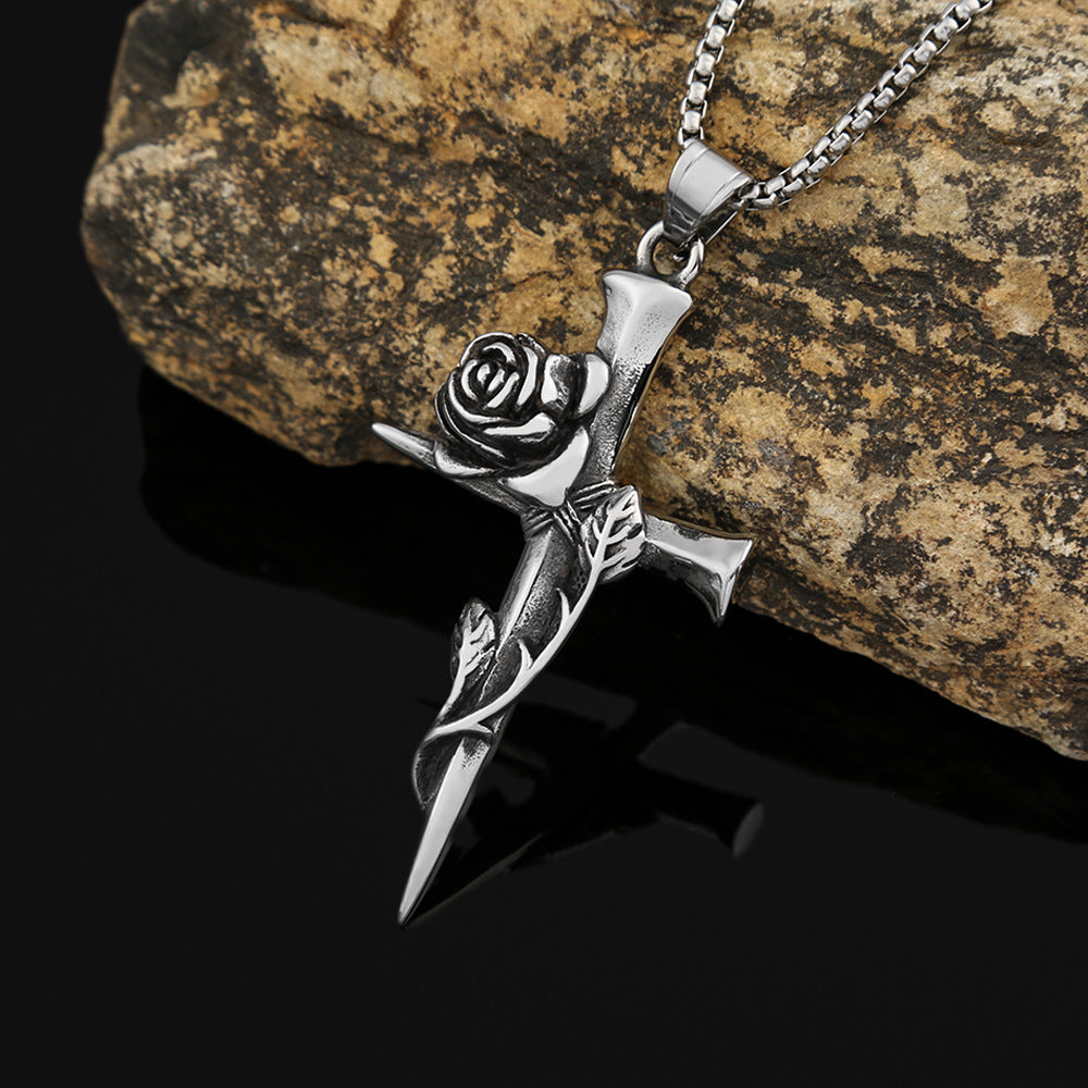 Cross-Border Popular Retro Titanium Steel Couple Necklace