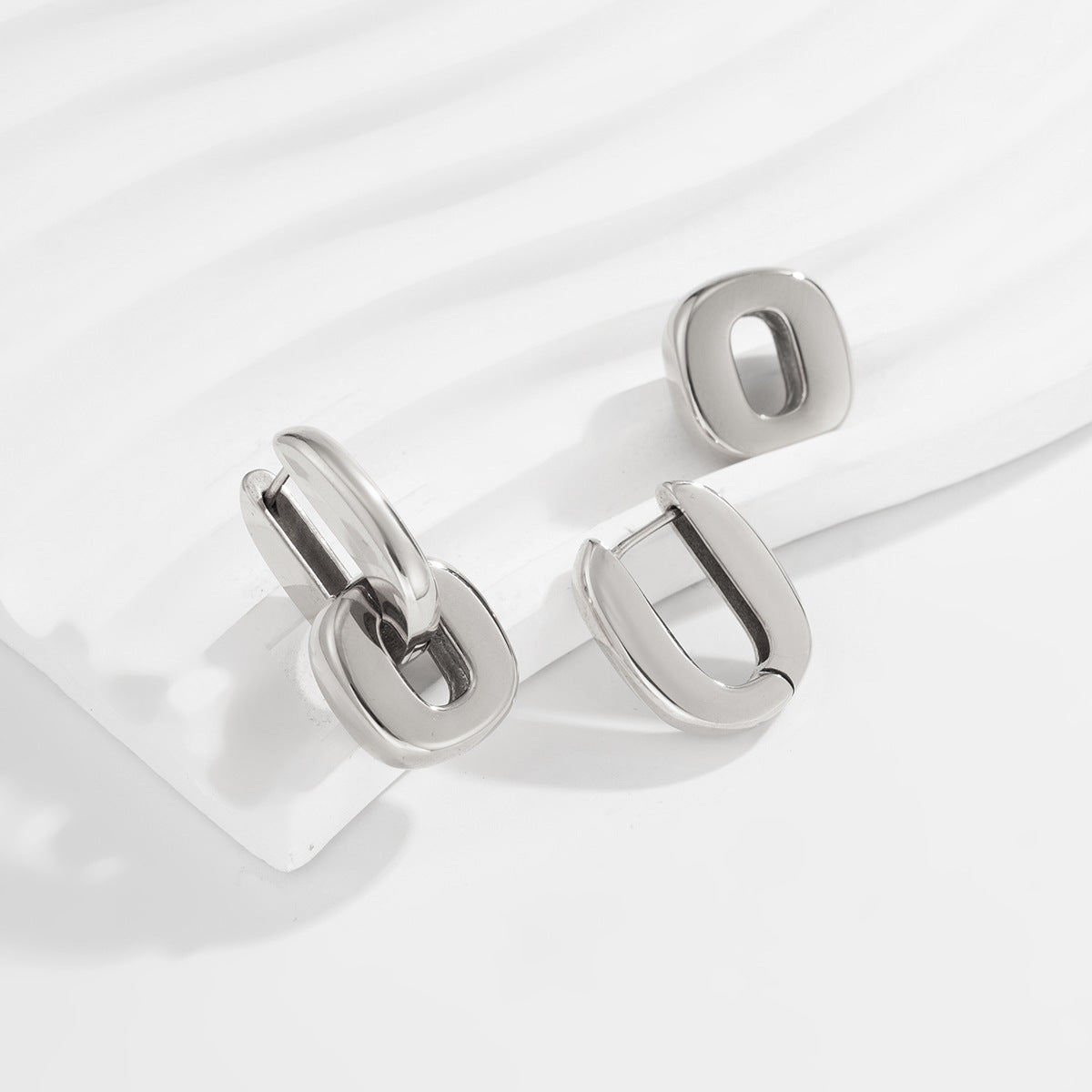 Planderful Vienna Verve Stainless Steel U Shaped Ear Buckle Earrings Removable Chain Ring Everyday Jewelry