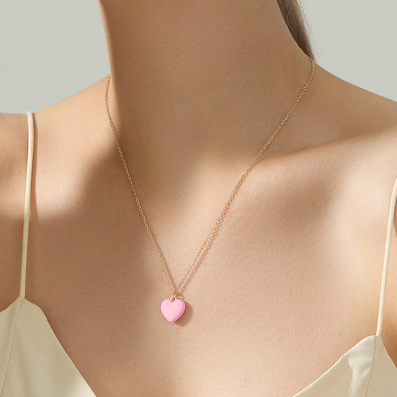 Sweet Pink Love Pendant Necklace with Delicate Chain
