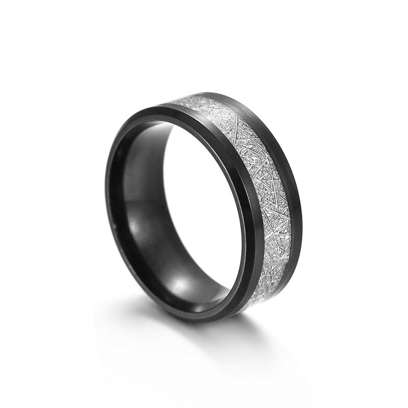 Planderful Titanium Steel Ring Beveled Oil Inlaid Ice Silk Foil Statement Unisex Everyday Genie