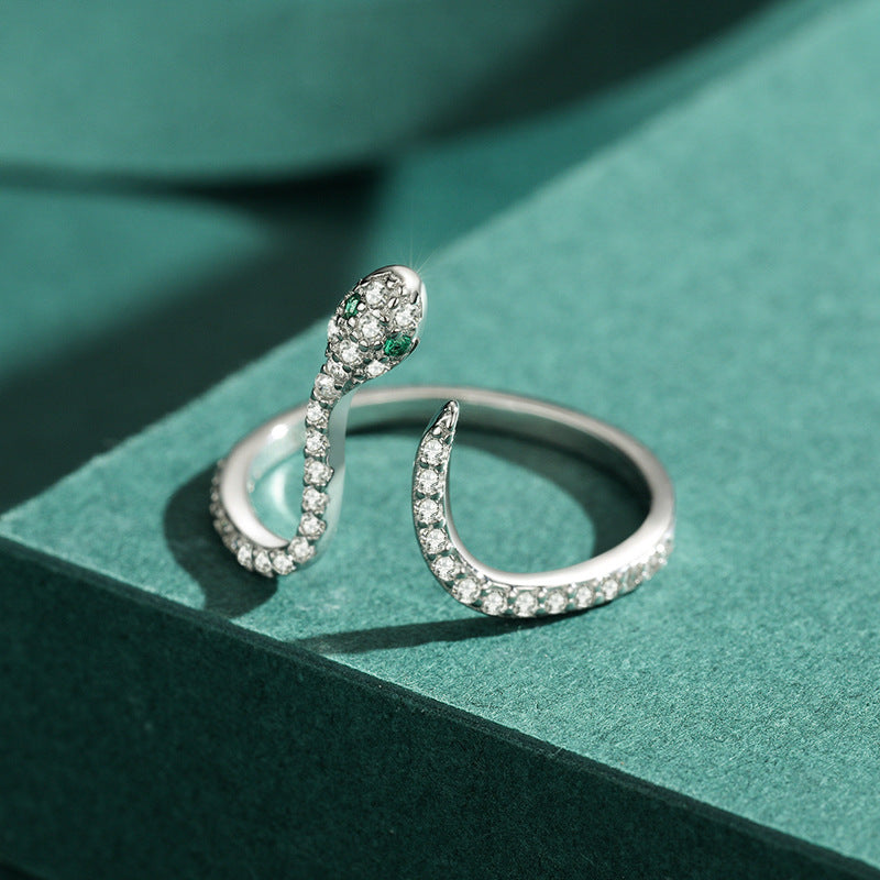 Stylish Sterling Silver Snake Ring with Zircon Gem