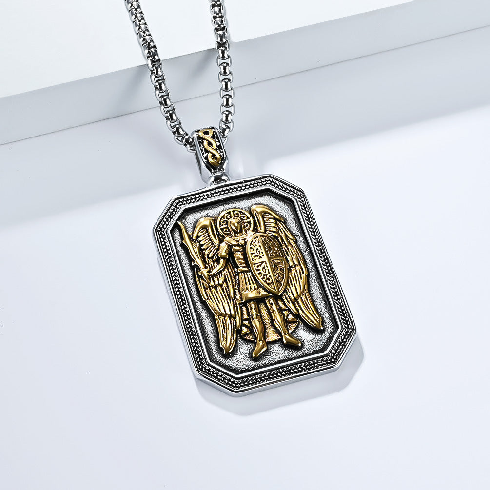Planderful St Michaels Angel Titanium Steel Necklace For Men Non Fading Pendant