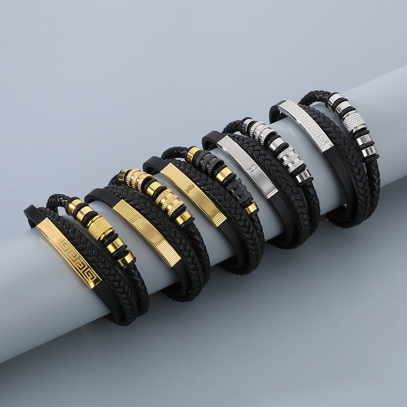 Planderful Mens Multi Layer Leather Magnetic Bracelet