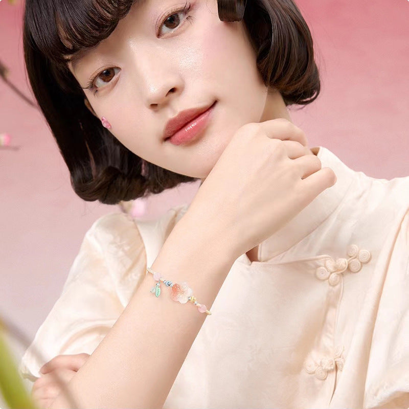 Hand-Woven Agate Bracelet with Sterling Silver Charm