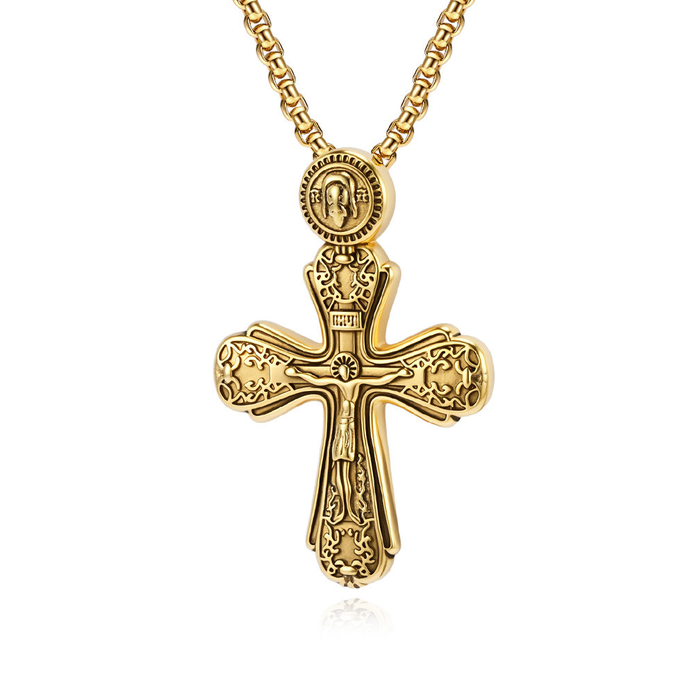 Planderful Men Cross Necklace Stainless Steel Retro Pendant With Literary Charm For Modern Gentlemen