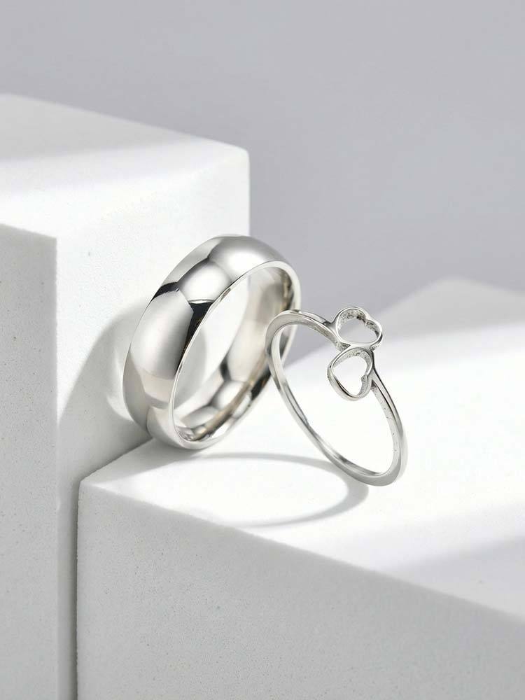 Couple Gift Stainless Steel Couple Ring Double Heart
