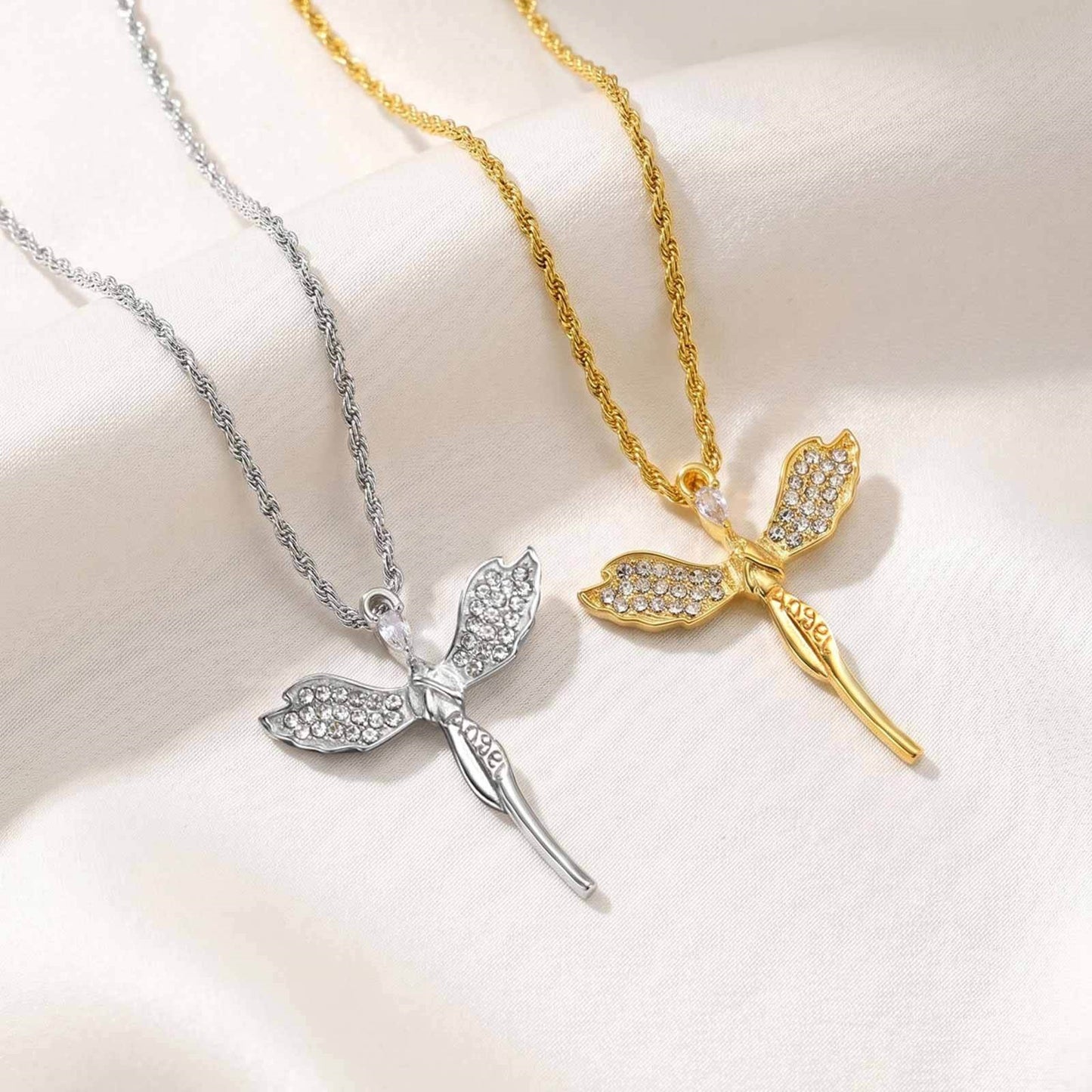 Angel Cross Necklace Stainless Steel Zircon Pendant – Religious Wind