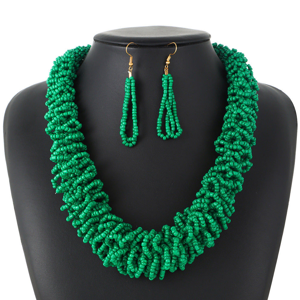 Bohemian Rice Bead Necklace Set with Colorful Accessories from the Savanna Rhythms Collection