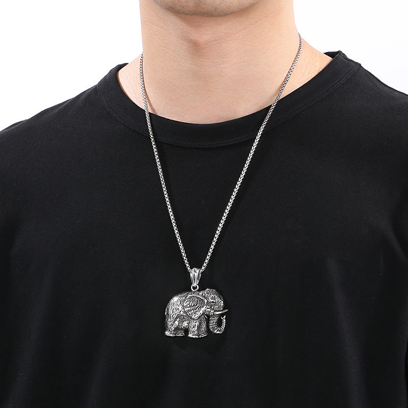 Retro Zircon Mascot Pendant, Classic Elephant Pendant Men Necklace