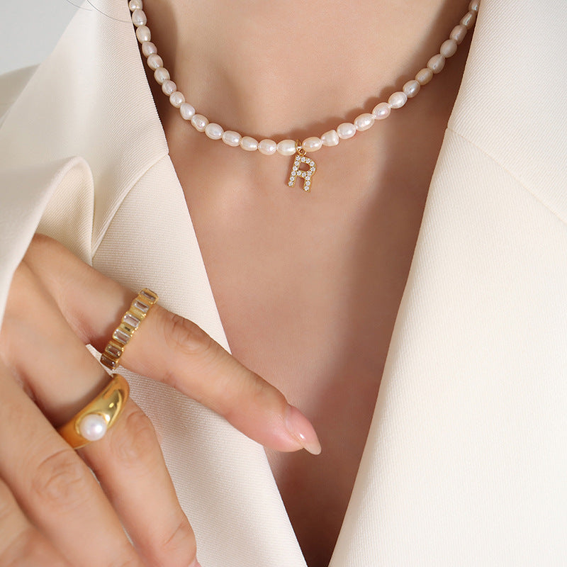 Exquisite Titan Gold-Plated Necklace with Full-Zircon Pendant