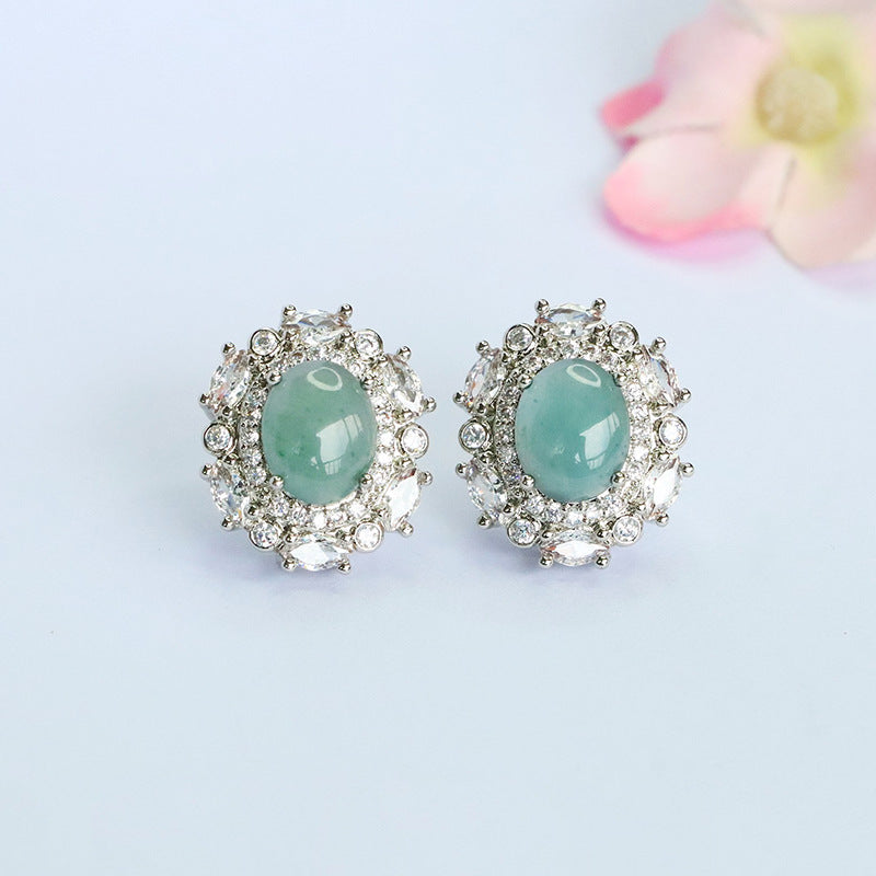 Blue-Water Jadeite Starlight Halo Stud Earrings