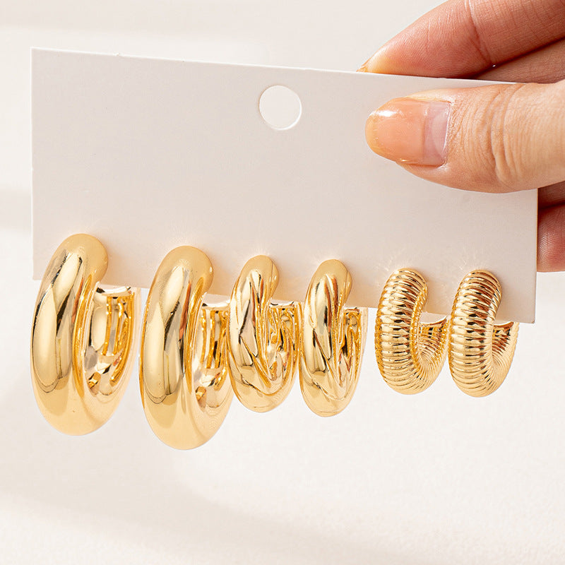 Planderful Vienna Verve Earrings Set – Fashionable Metal Texture Design