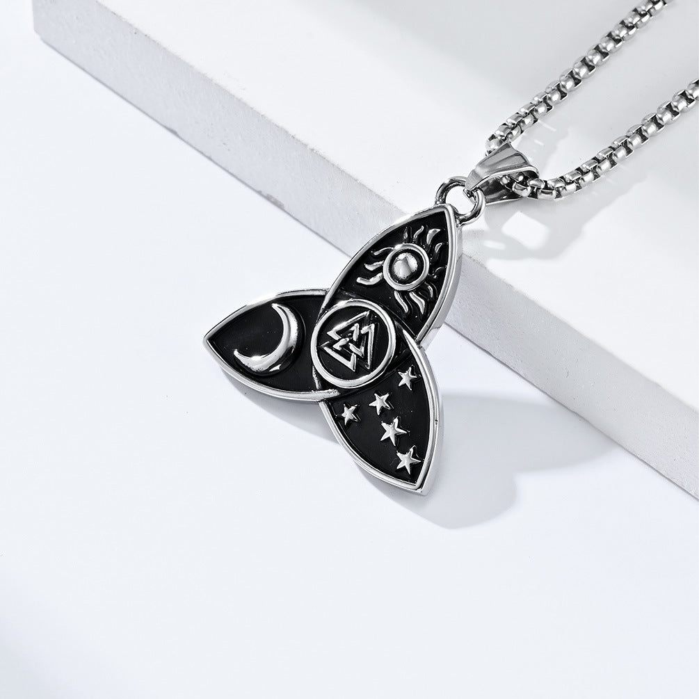 Planderful Nordic Celtic Triangle Knot Necklace Titanium Steel Pendant For Mythical Odin Star Moon Sun Trinity Lovers