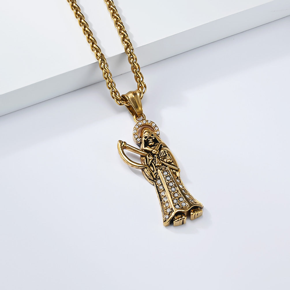 Planderful Titanium Steel Sickle Reaper Necklace For Men Edgy Gothic Hip Hop Style Pendant Protection