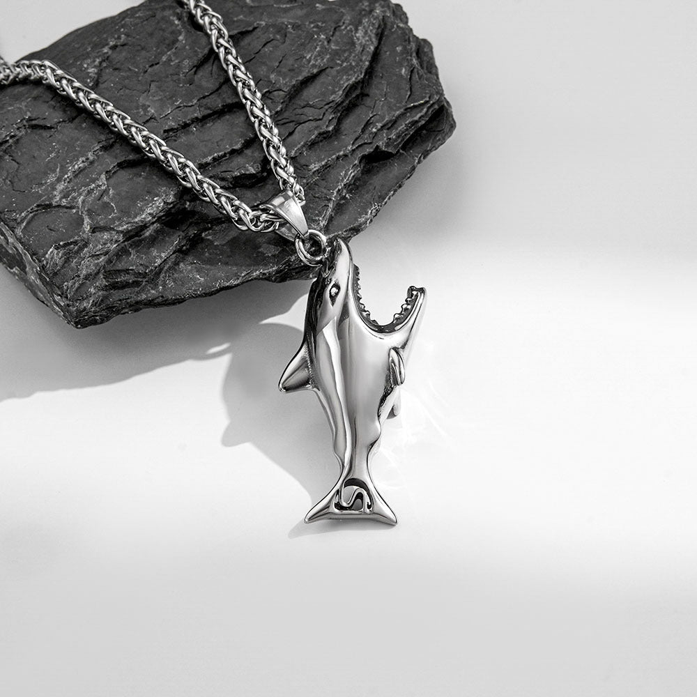 Stainless Steel Shark Pendant Necklace For Men And Women By Planderful Personalizable Versatile Jewelry