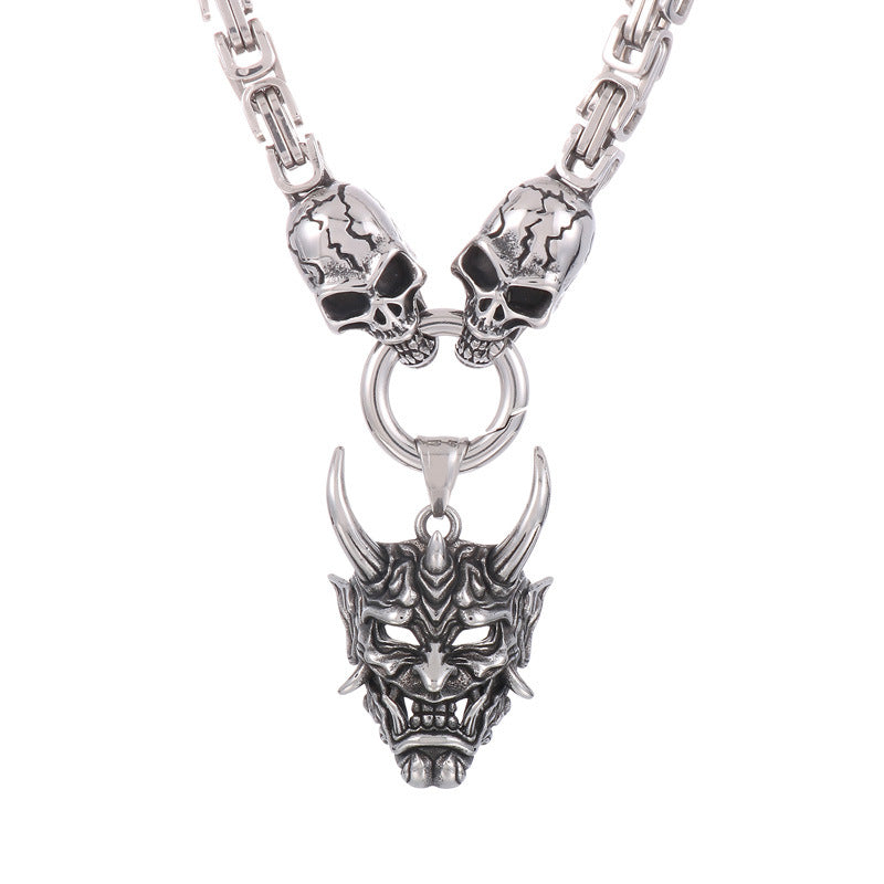 Gothic Skull Charm Pendant, Spooky Demon Claw Ghost Head Titanium Steel Men's Regal Chain Necklace