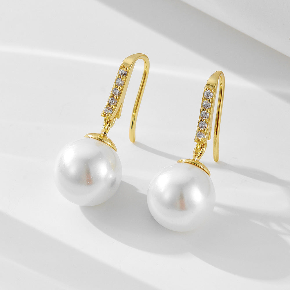 925 Sterling Silver Zircon Pearl Earrings Classic Zircon Bead Earrings Jewelry