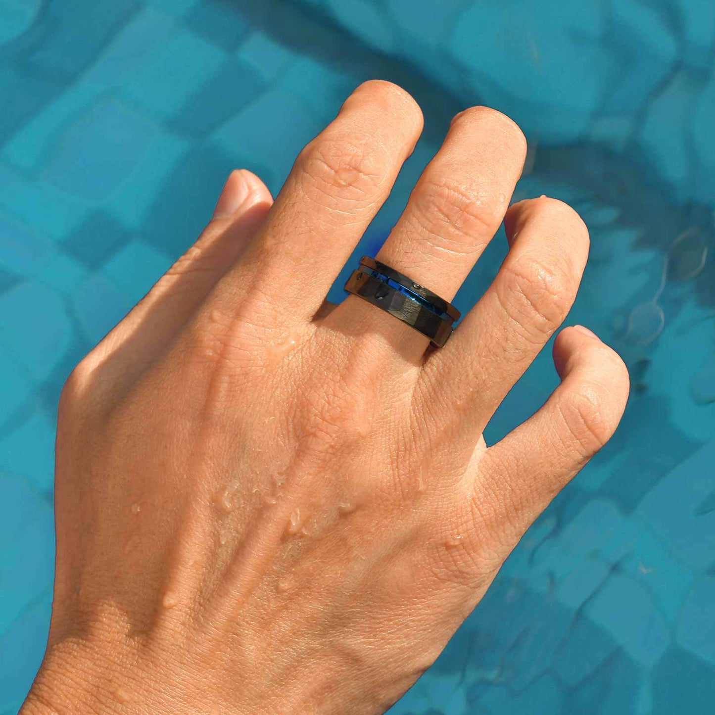 Black 8mm Tungsten Steel Ring Brushed Inner Hammer Texture