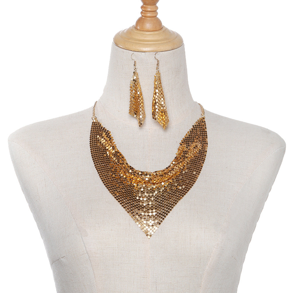 Shimmering Leopard Print Metal Triangle Necklace Set