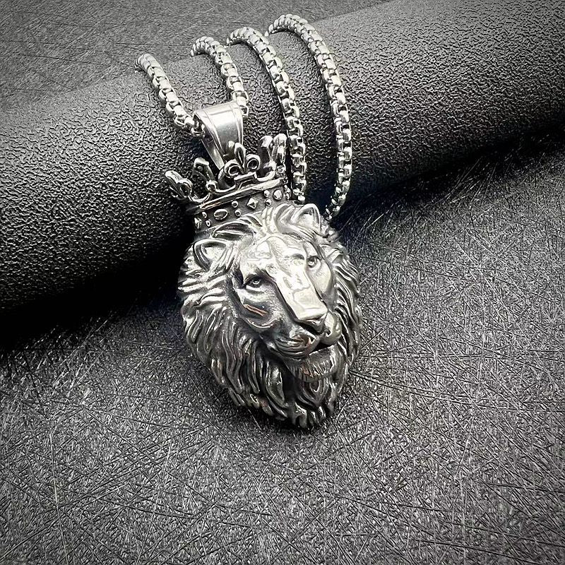 Titanium Steel Lion Head Pendant Necklace By Planderful Bold Gold Plated For Hip Hop Fans