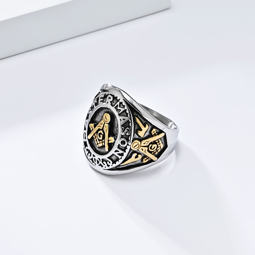 Planderful Freemasonry Ring For Men Titanium Steel Durable Vintage Logo Fraternity Jewelry