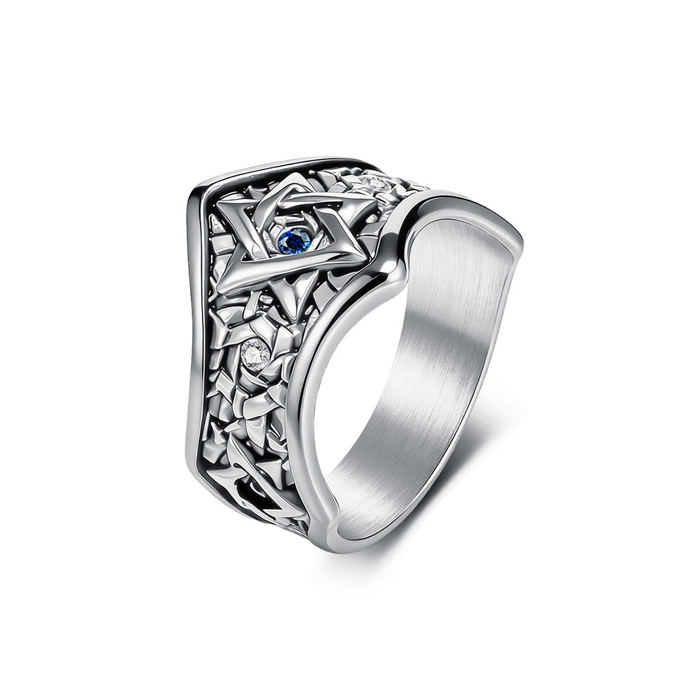 Hexagram Sapphire Stainless Steel Ring for Men
