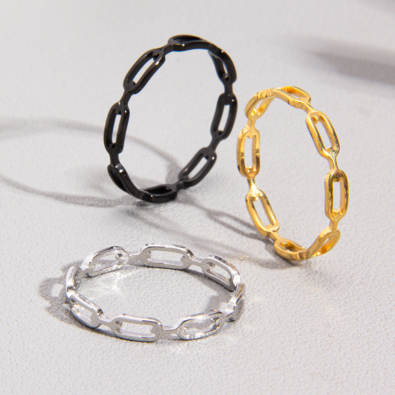 European American Titanium Steel Hollow Chain Ring Set - Fashionable Couple Rings