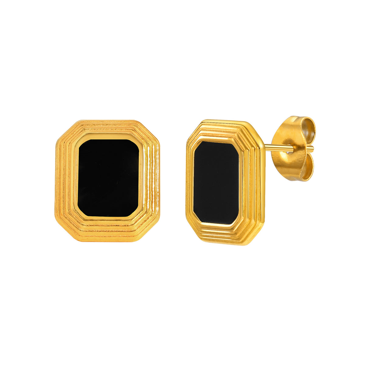 Gold-Tone Black Geometric Stud Earrings