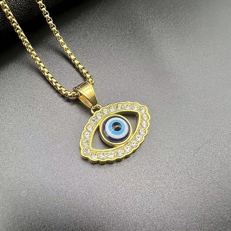 Steel Necklace - Statement Hip Hop Turkish Blue Eye Pendant