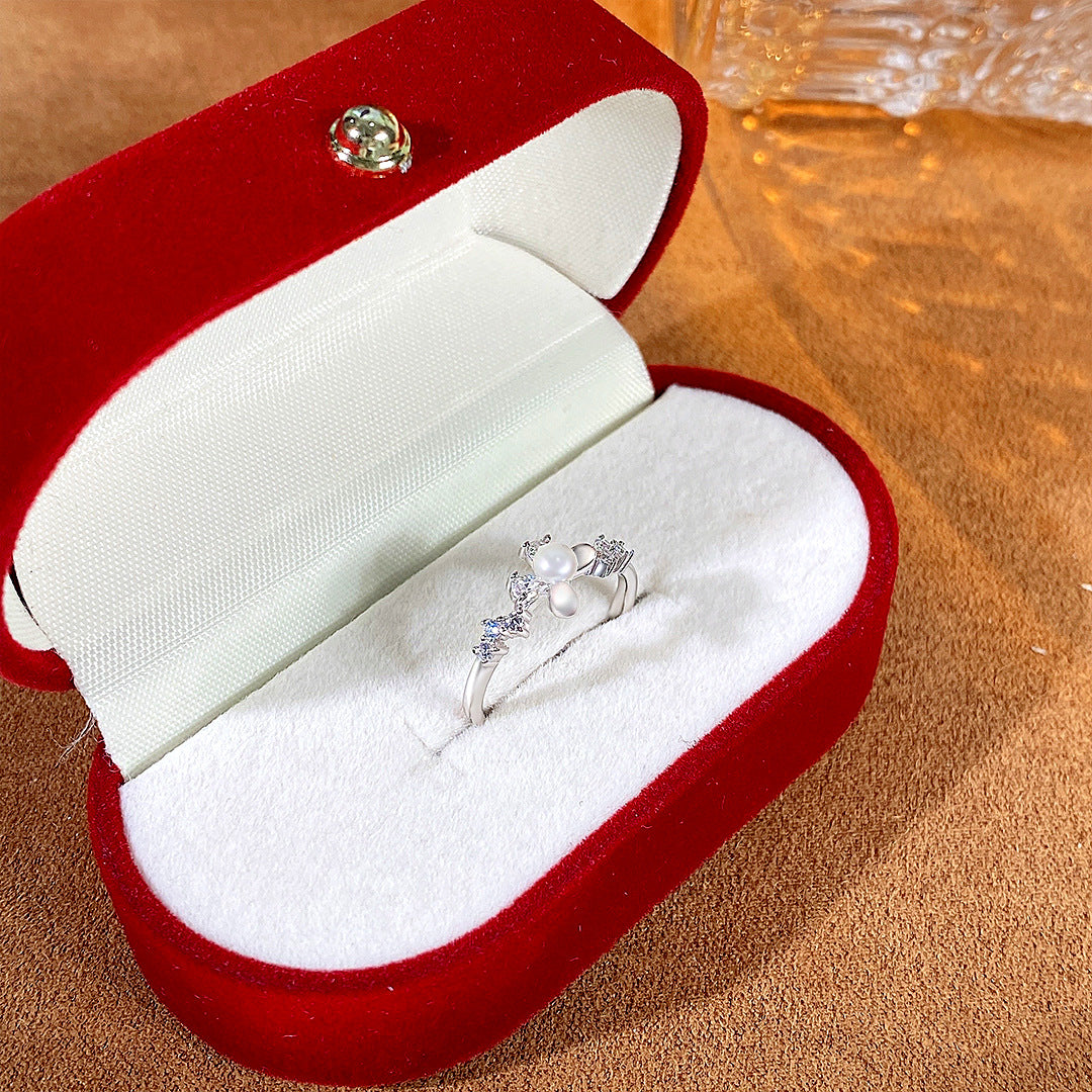 S925 Sterling Silver Freshwater Pearl Butterfly Ring — Adjustable