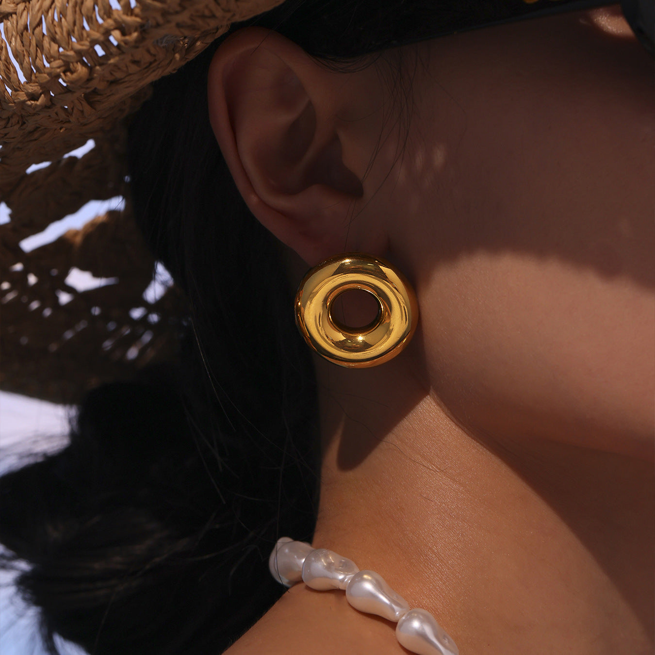 Planderful 18K Gold Plated Circle Hollow Earrings For Women