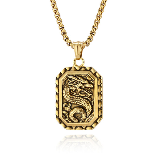 Steel Necklace - Vintage Dragon Pendant