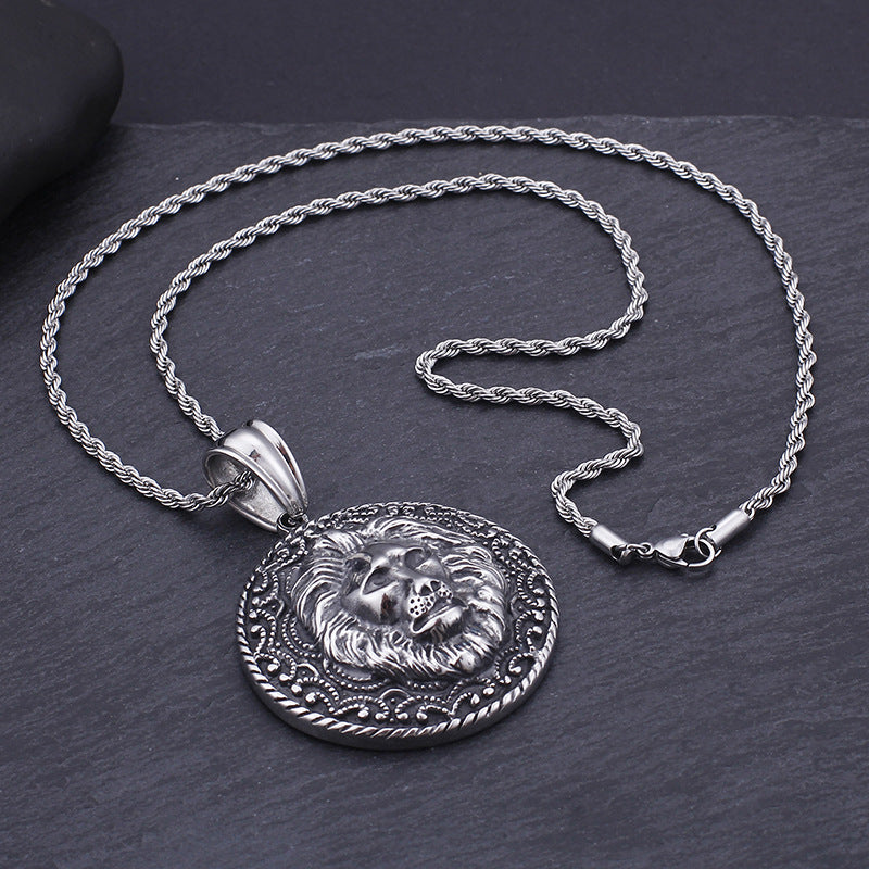Bold Lion Head Stainless Steel Pendant - Vintage Style Men's Jewelry