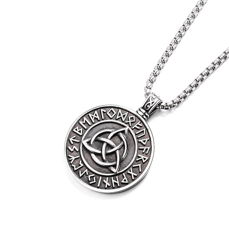 Stainless Steel Necklace – Vintage Nordic Odin Rune Pendant With Celtic Knot Details For Everyday Style